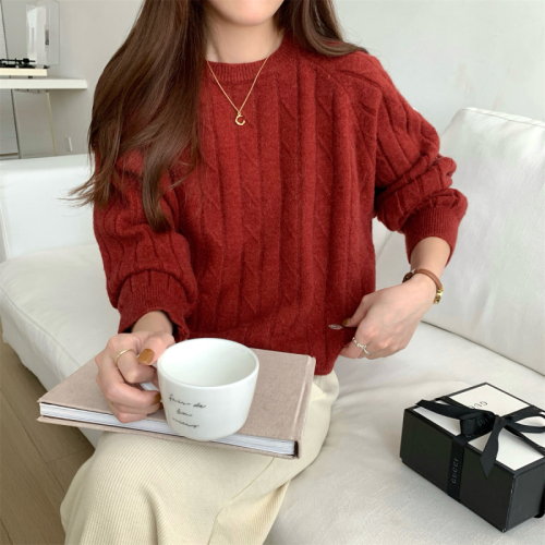 Real shot of autumn and winter Korean style loose round neck lazy arctic velvet short sweater with long sleeve sweater for women