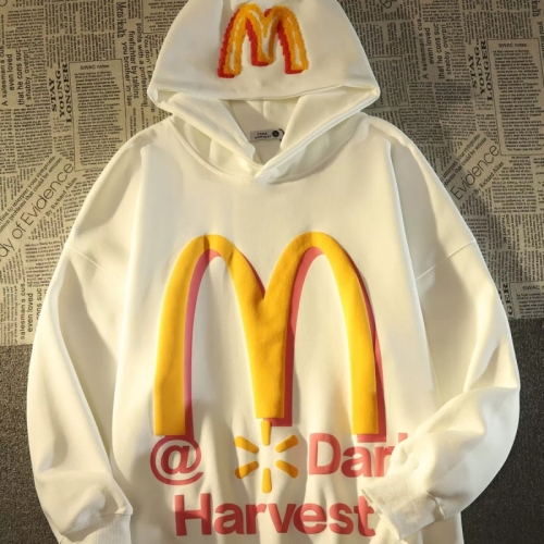 Double-layered hood with back collar, no ball cotton thread, imitation cotton Chinese cotton composite 310g thin sweatshirt for women with foam printing