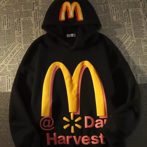 Double-layered hood with back collar, no ball cotton thread, imitation cotton Chinese cotton composite 310g thin sweatshirt for women with foam printing