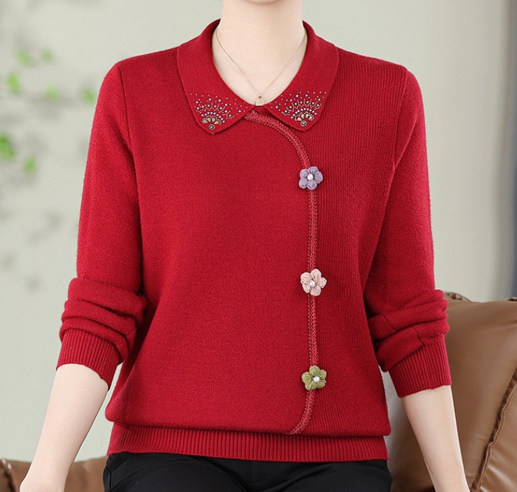 Knitted bottoming shirt for women, new fashionable autumn and winter clothing for middle-aged mothers, foreign-style tops, loose and slim sweaters