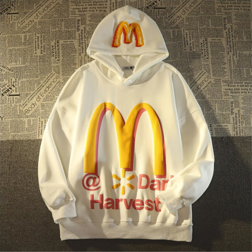 Double-layered hood with back collar, no ball cotton thread, imitation cotton Chinese cotton composite 310g thin sweatshirt for women with foam printing