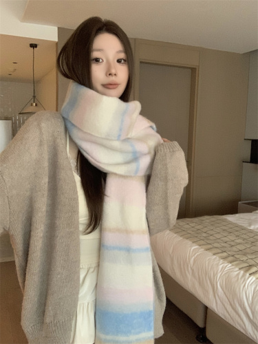 Photographed Price Women's Winter New Korean Style Matchable Thick Mohair Fleece Scarf with a High-End Atmosphere