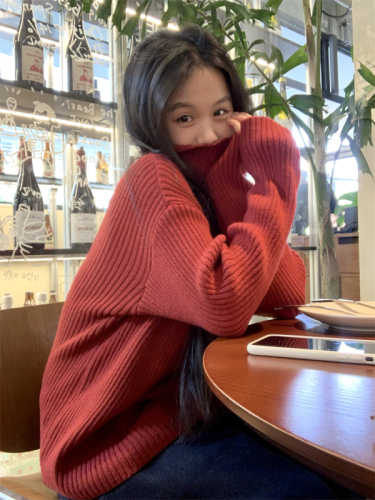 Actual shot~Autumn and winter Korean style loose turtleneck simple commuting casual versatile pit striped pullover bottoming sweater