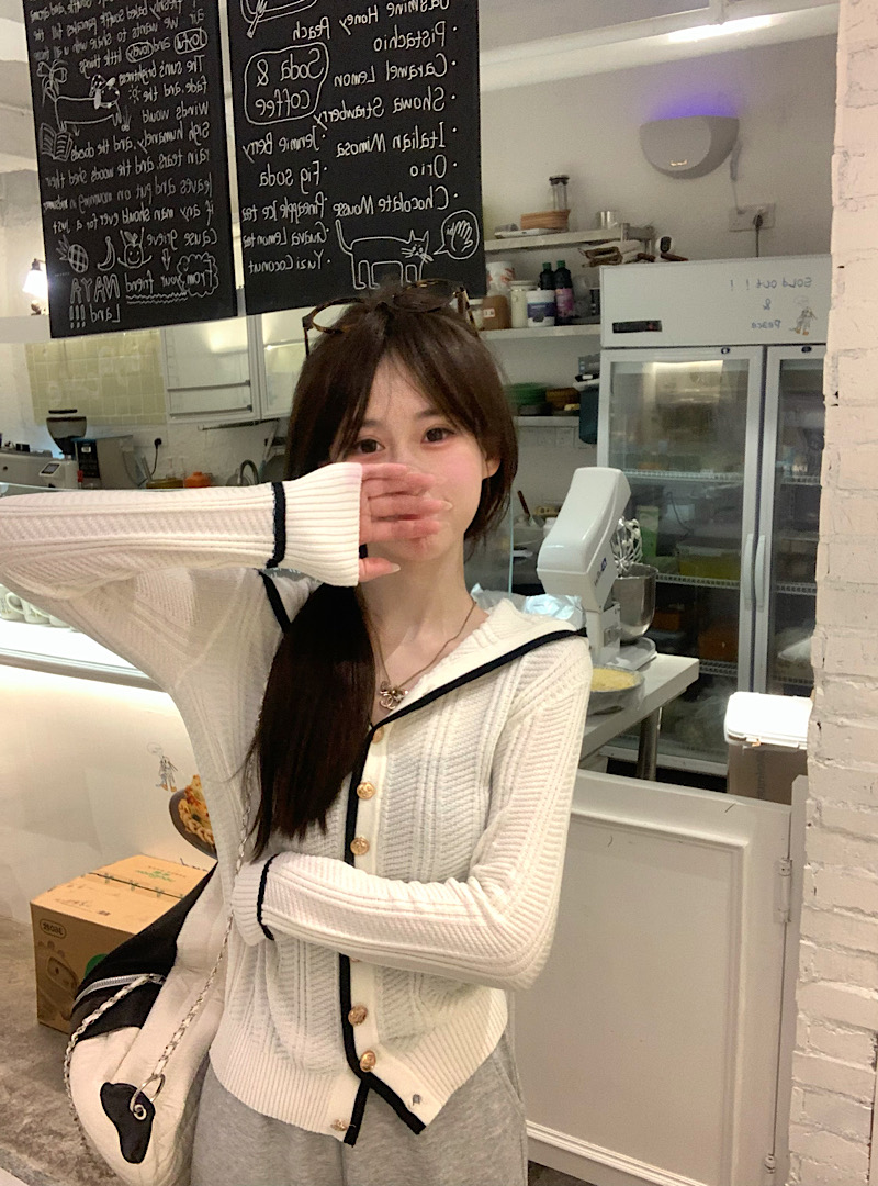 實拍  時髦千金 小香針織衫上衣女秋設計感慵懶顯瘦連帽開衫