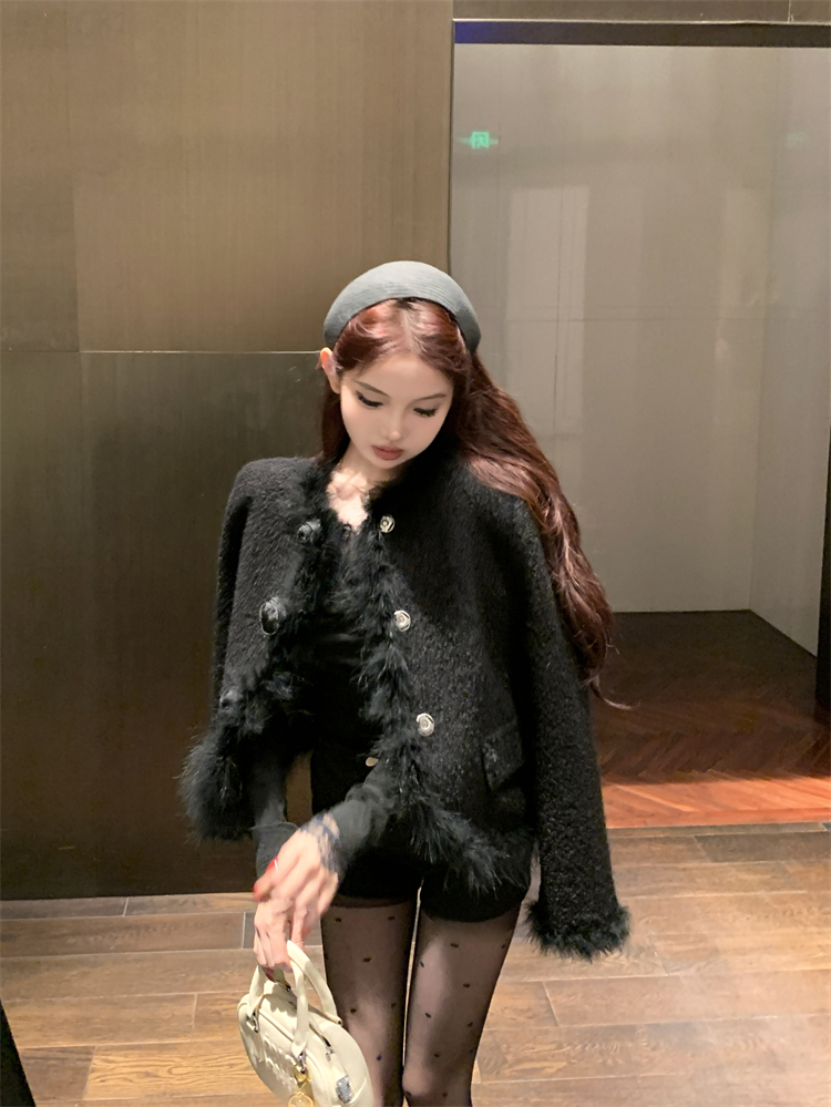 Real shot black short style Chanel wind fur patchwork sheepskin felt high-end lady's coat 