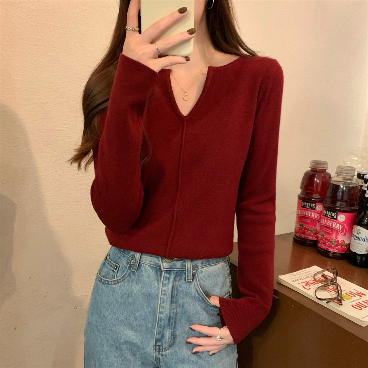 Actual shot of autumn and winter Korean style half-open collar herringbone thick design Andy velvet sweater long-sleeved bottoming sweater