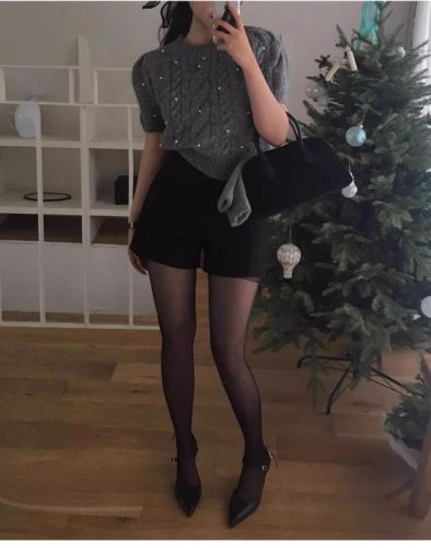 灰色毛呢短裤女显瘦韩版修身包臀呢子靴裤高腰打底三分裤