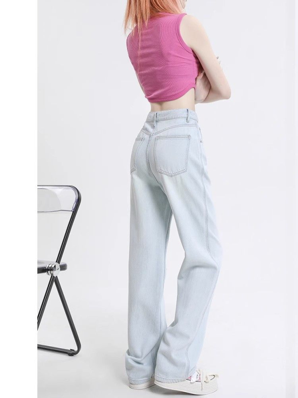 Light-colored narrow wide-leg jeans for women, new high-waisted, straight-leg, versatile, loose and slim trousers