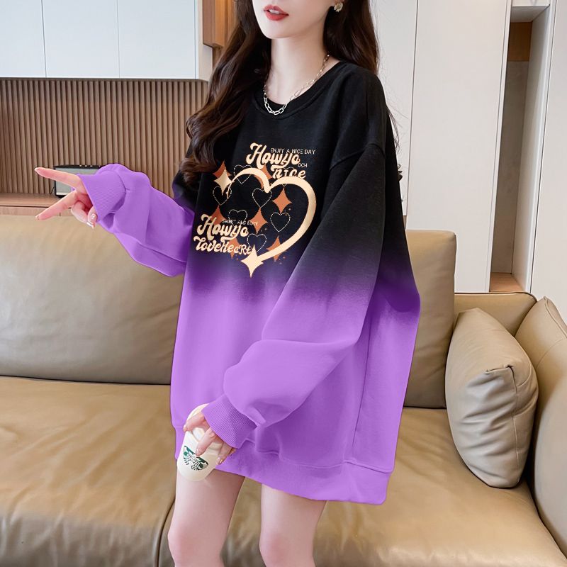 Real shot of imitation Chinese cotton composite 240g silver fox velvet/back collar/full pressed gradient color round neck sweatshirt for women