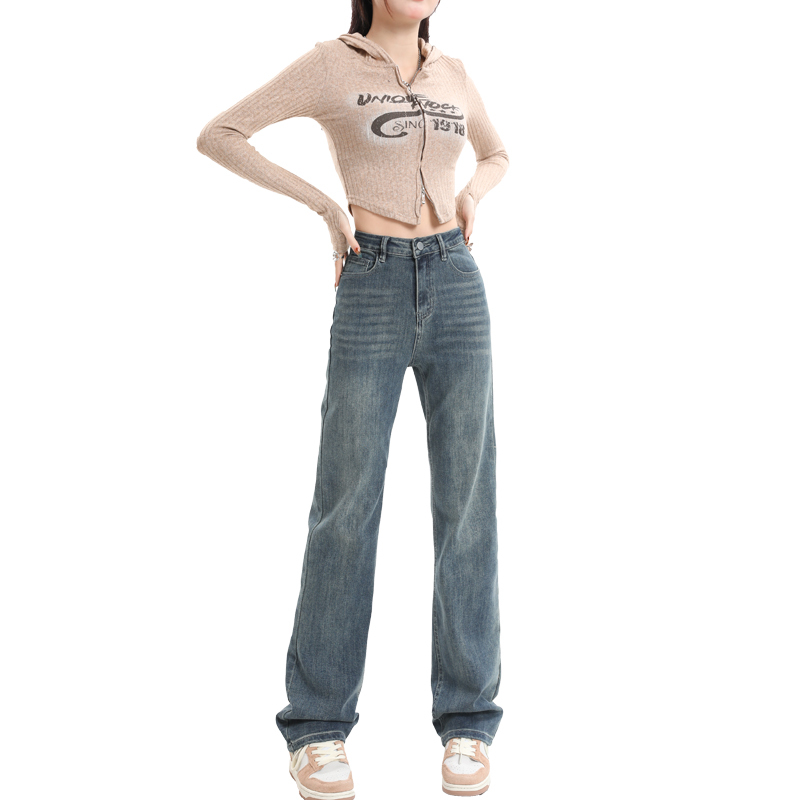 2024 Autumn and Winter Velvet Thickened Stretch Small Straight Pants Narrow Pants Jeans Women's Nine-Point Pants Long Pants Extended Style