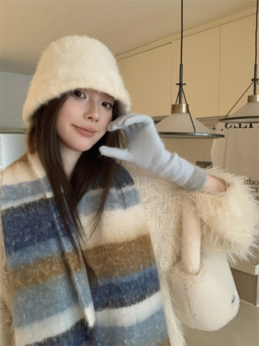 Photographed Price Women's Winter New Korean Style Matchable Thick Mohair Fleece Scarf with a High-End Atmosphere