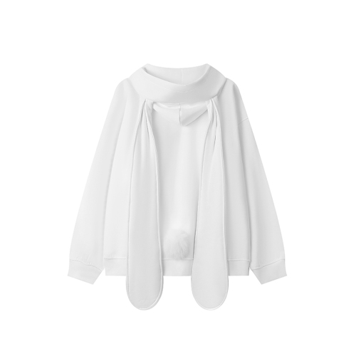 Back collar double-layer hood, non-balling, with cotton screw thread, imitation cotton Chinese cotton composite 310g thin sweatshirt for women with bunny ears