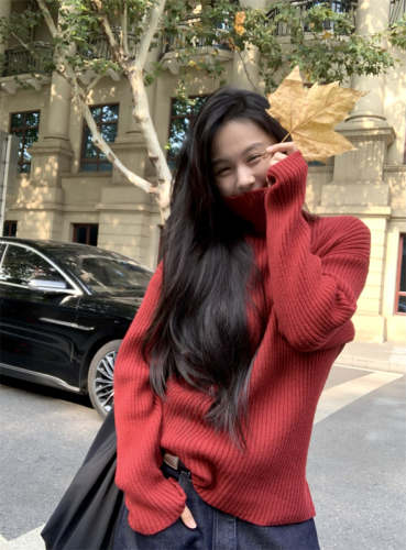 Actual shot~Autumn and winter Korean style loose turtleneck simple commuting casual versatile pit striped pullover bottoming sweater