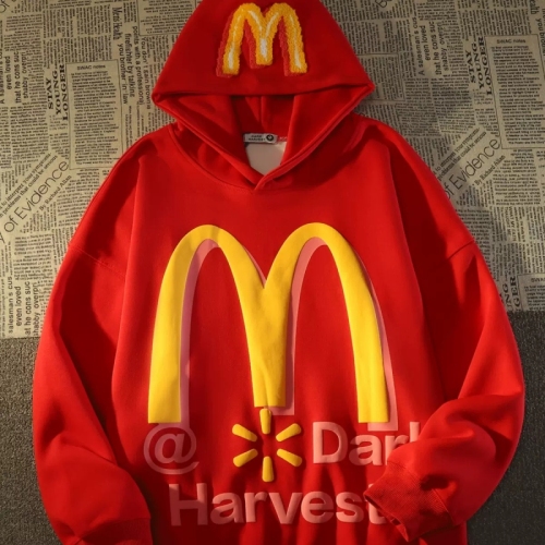 Double-layered hood with back collar, no ball cotton thread, imitation cotton Chinese cotton composite 310g thin sweatshirt for women with foam printing