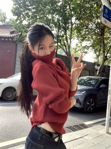 Actual shot~Autumn and winter Korean style loose turtleneck simple commuting casual versatile pit striped pullover bottoming sweater