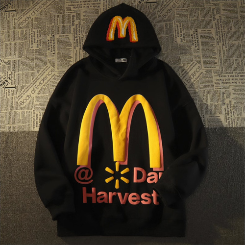 Double-layered hood with back collar, no ball cotton thread, imitation cotton Chinese cotton composite 310g thin sweatshirt for women with foam printing