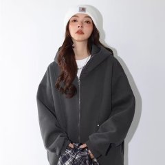 American hooded gray sweatshirt jacket for women spring and autumn high-end loose lazy chic versatile casual zipper cardigan