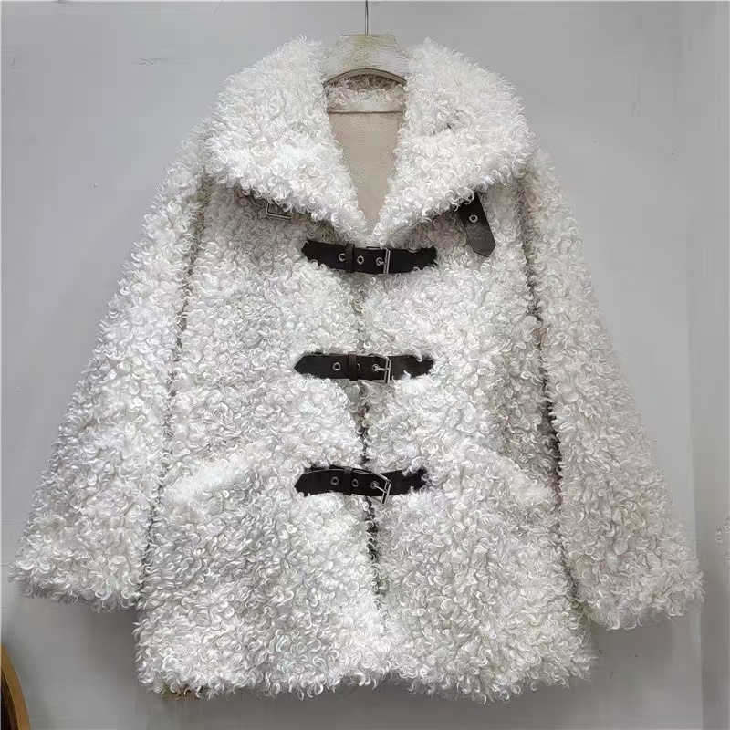 2024 Winter Lamb Wool Coat Women's Thickened Mid-Length Loose Eco-Friendly Fur Lapel Fur One-piece Coat