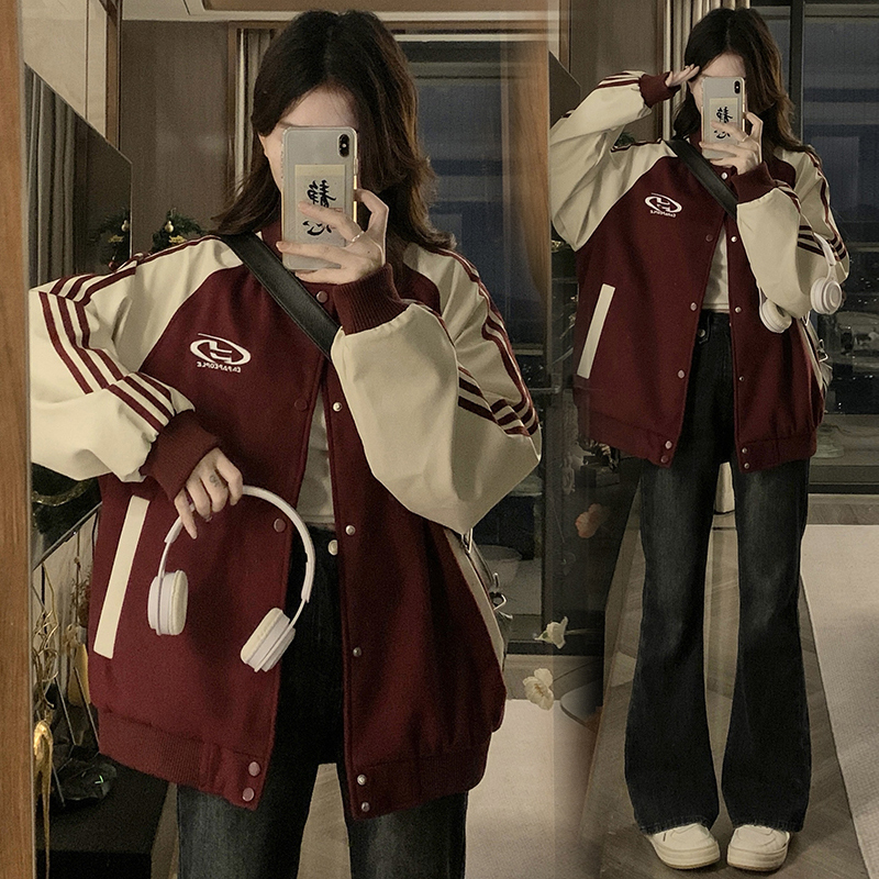 American retro baseball uniform short coat new national trend splicing jacket top