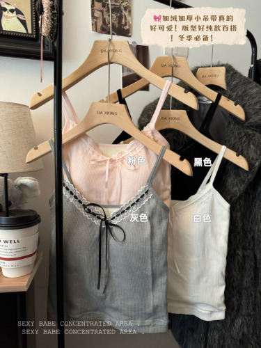 Photographed Autumn/Winter Korean-style ribbon bow padded thick warm sleeveless backless top for weight loss base layer top