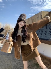 Photographed Korean Loose Casual Merino Wool Fleece One-Piece Thick Warm Jacket Cardigan Cotton Coat Outerwear