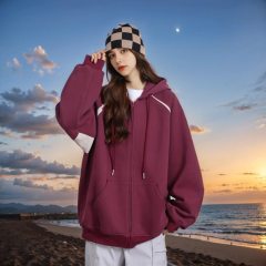 Huamian trendy cool American style contrasting color hooded sweatshirt jacket for men and women street casual retro zipper loose top