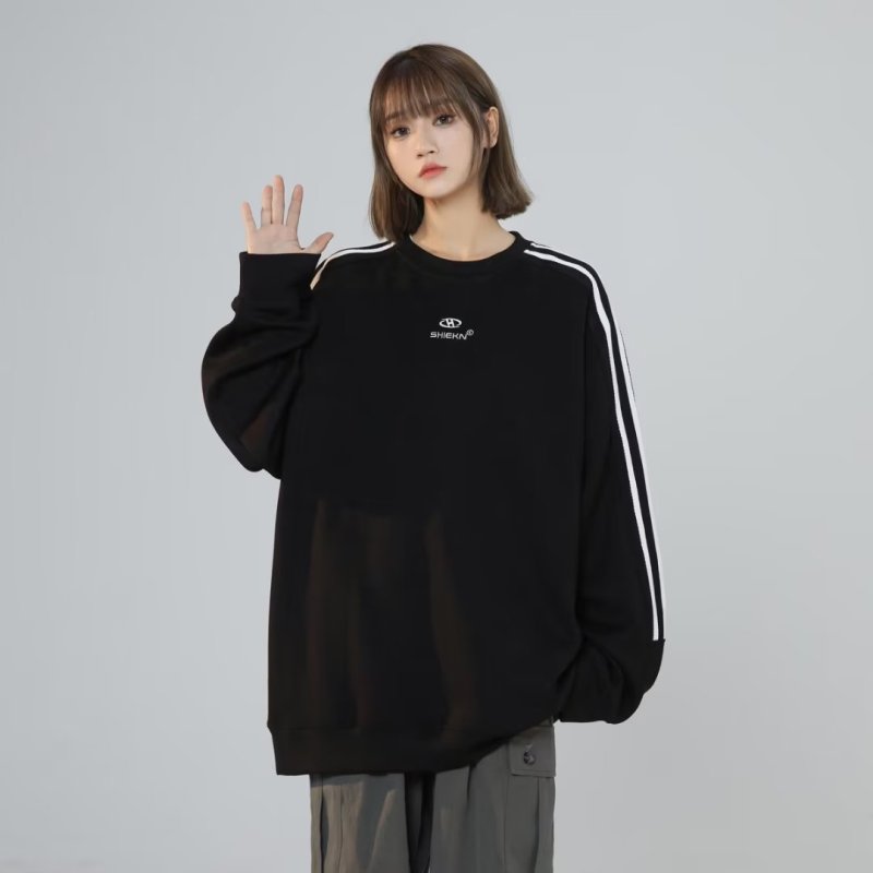 Striped autumn and winter sweatshirts, spring and autumn Korean style new round neck loose tops chic Hong Kong style trend
