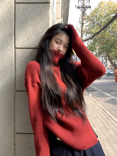 Actual shot~Autumn and winter Korean style loose turtleneck simple commuting casual versatile pit striped pullover bottoming sweater