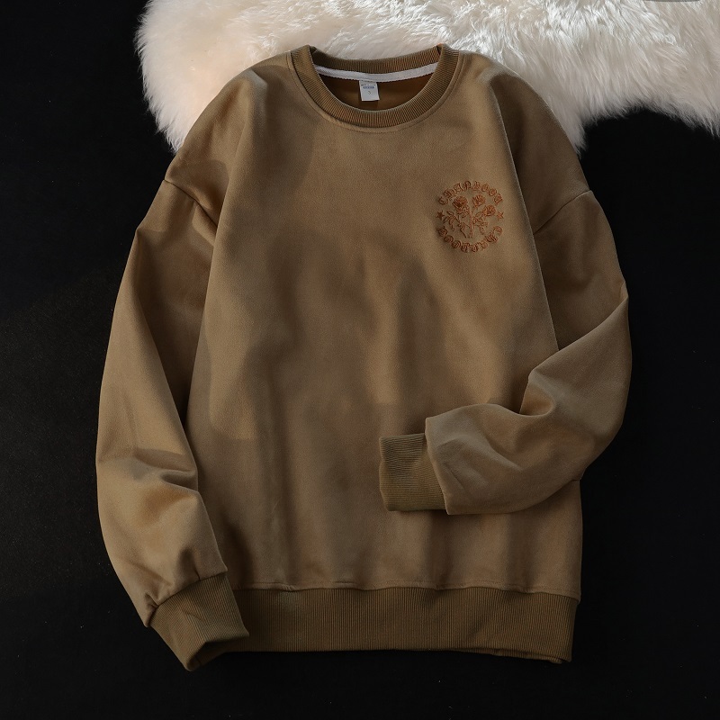 American retro rose suede sweatshirt women's couple tops national fashion brand ins autumn and winter long-sleeved tops jacket