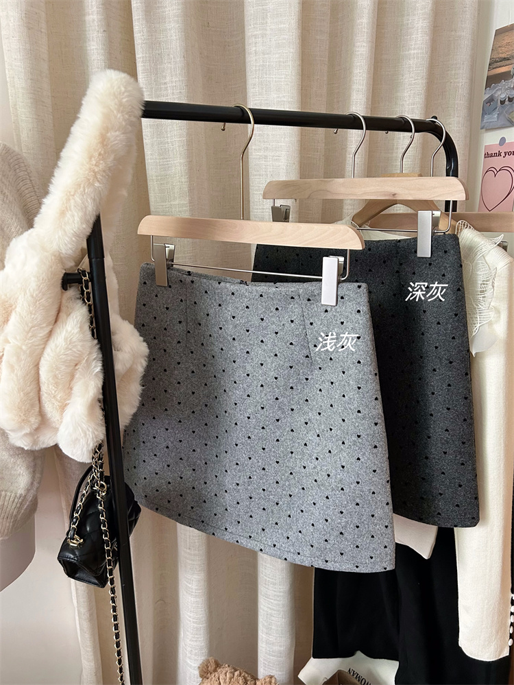 Actual shot ~ New Autumn A-line Wool Blend Small Heart Versatile Semi-Body Skirt