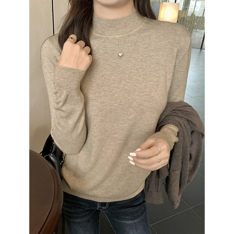 Photographed Gentle Style Half-Neck Long-Sleeve Knitted Sweater for Women, Autumn/Winter Loose and Slimming Warm Hooded Sweater