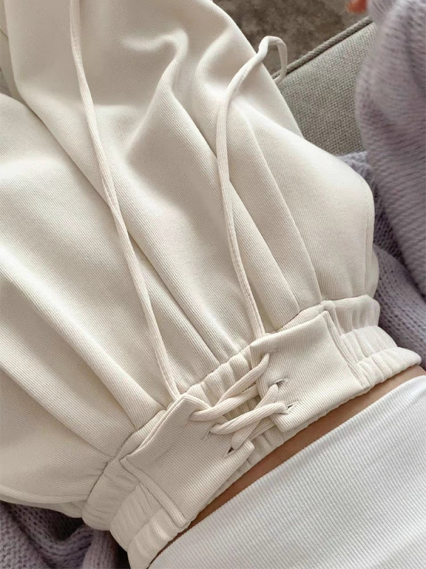 Lace-up straight-leg pants for women, spring and autumn new wide-leg pants for students, Korean style loose casual sports trousers