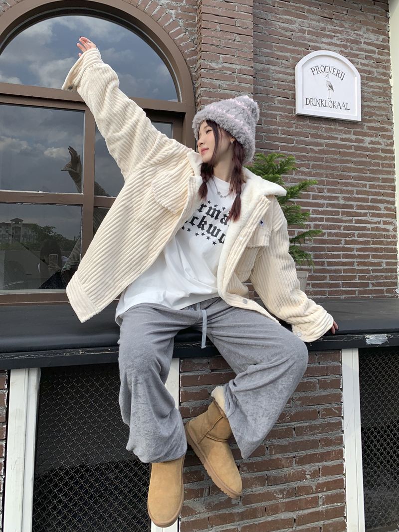 實拍 三標齊 復古棒球服上衣燈芯絨加絨加厚寬鬆顯瘦休閒外套
