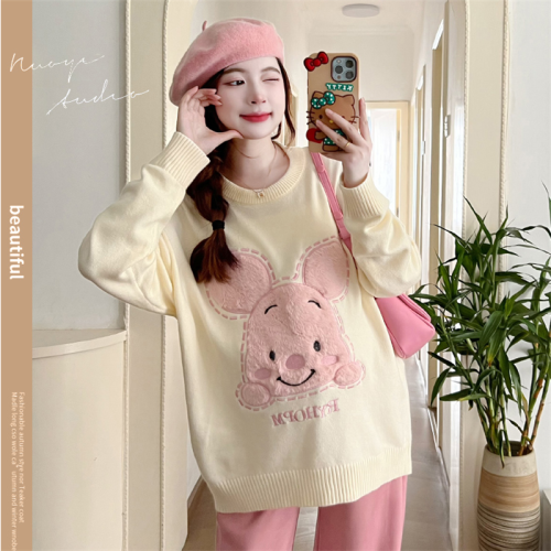 Soft and sweet long-sleeved knitted sweater outer top