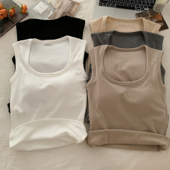 秋冬季德絨加絨保暖帶胸墊花邊背心顯瘦保暖內衣打底衫內衣女百搭