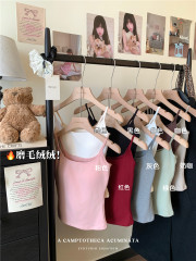 Real-shot ~ Korean-style brushed thermal camisole, slim-fit inner layer with chest pads, sleeveless base top