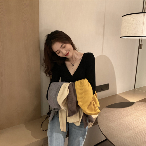 Real shot sexy cross V-neck slim-fitting sweater autumn and winter pullover sweater