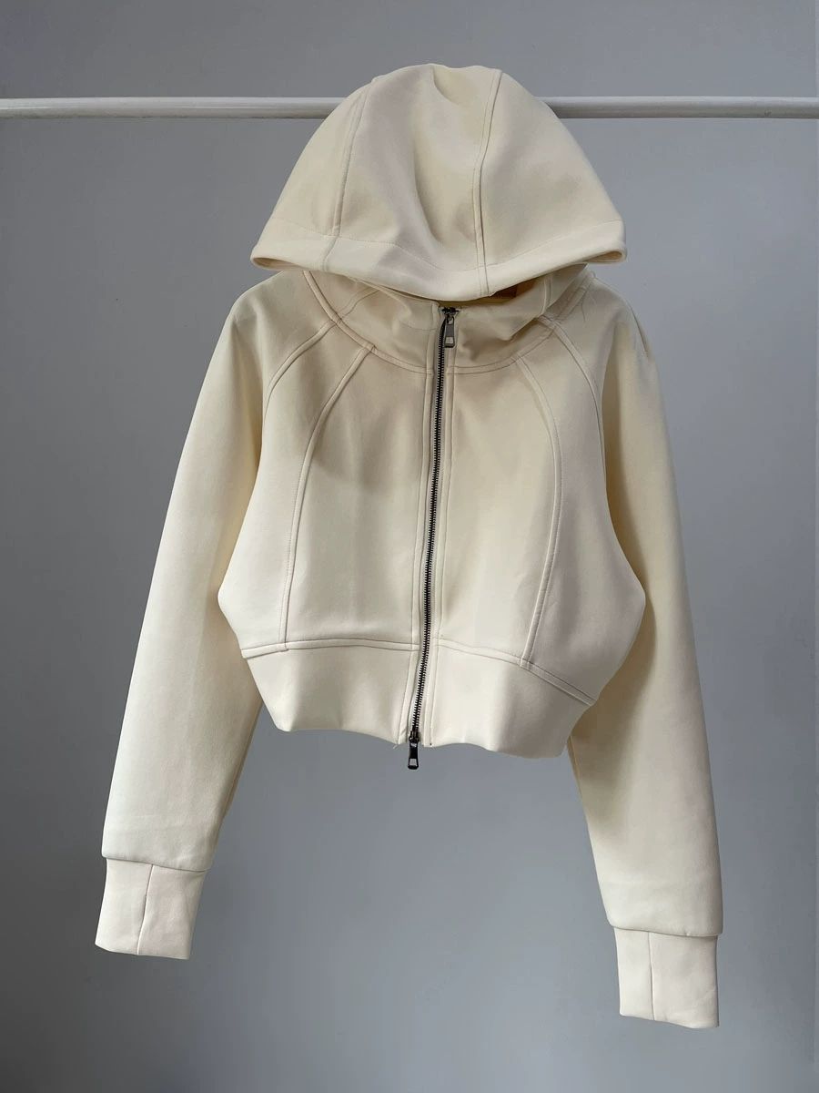 American hot girl fashionable casual sports sweatshirt women's spring and autumn loose cardigan hooded top solid color short coat