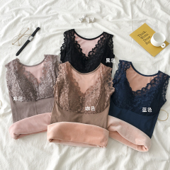 實拍  加絨保暖上衣女秋冬內搭韓版顯瘦百搭蕾絲性感吊帶背心