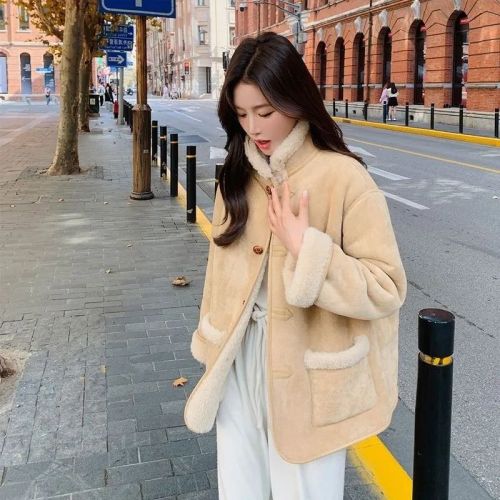 2024 Design Retro Fashion Small Short Jacket Women's Autumn and Winter Velvet Thickened Warm Lapel Jacket Trendy