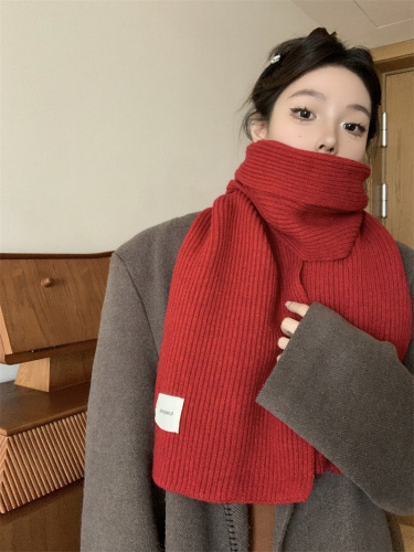 Shooting Price Women's Winter Solid Color Thick Warm Stylish Scarf Shawl Student Han Version High-End Feel