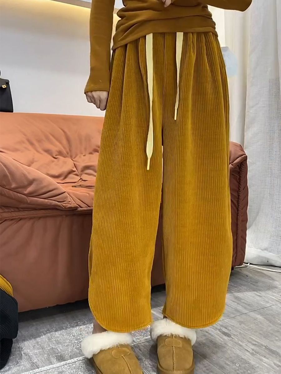 European cotton velvet composite super soft granny pants women's plus velvet scimitar pants high waist loose slimming wide leg nine-point pants