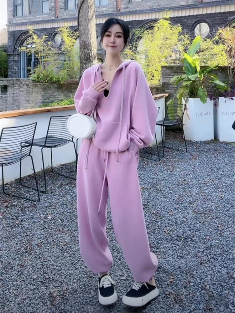 European-style trendy casual sportswear set for women, spring and autumn, loose and luxurious crewneck sweatshirt and sweatpants two-piece set