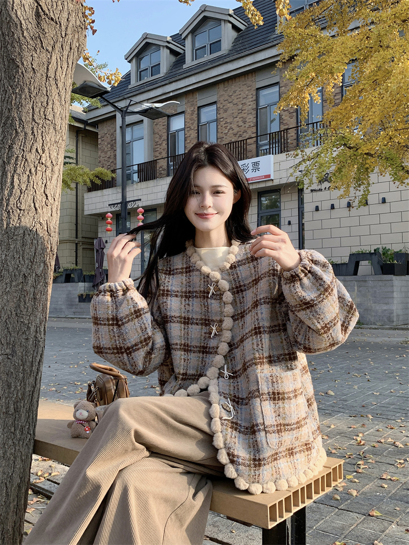 Real shot of plaid woolen jacket and cotton coat