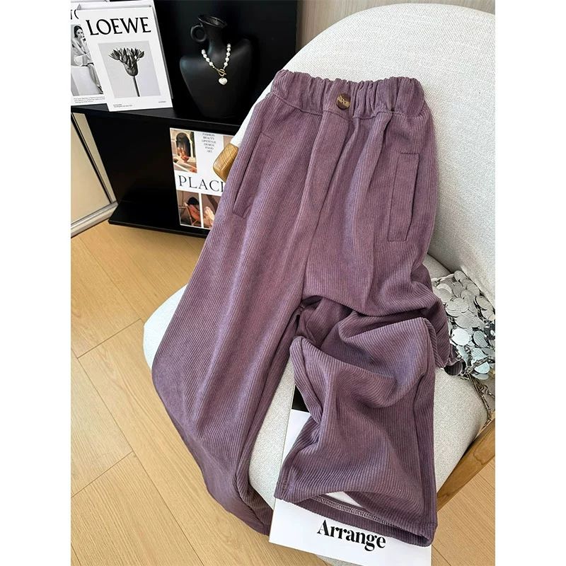 European cotton velvet and milk silk, elegant and luxurious purple elastic high-waisted casual loose wide-leg pants, trendy