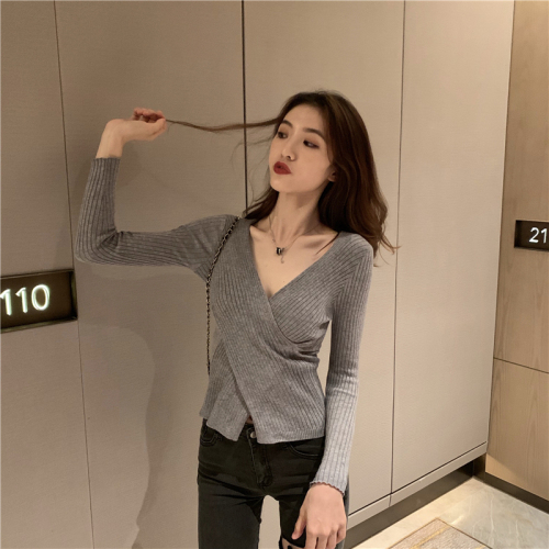 Real shot sexy cross V-neck slim-fitting sweater autumn and winter pullover sweater