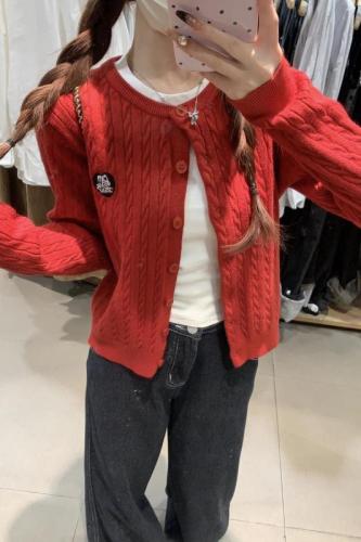 Actual shot of autumn and winter Korean style loose twist embroidery design Arctic velvet sweater long-sleeved sweater jacket