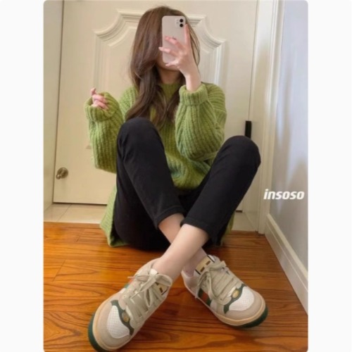 粉色加厚毛衣女2024秋冬新宽松慵懒风温柔软糯甜美冬季针织衫上衣