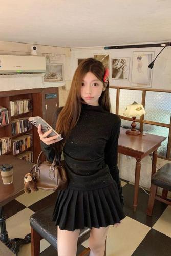 Thin glitter half turtleneck bottoming shirt for women autumn and winter high-end slim fit waist top