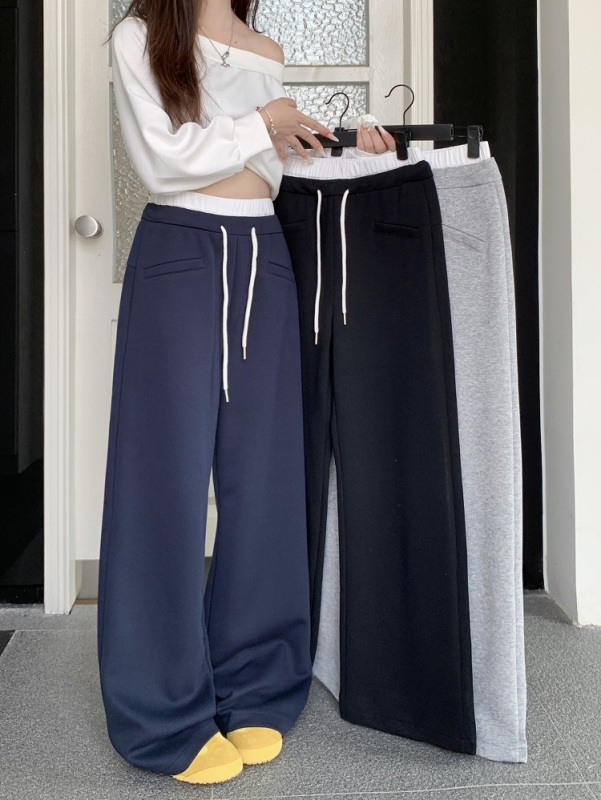 Contrast color stitching sports casual pants for women 2024 high waist loose slimming wide leg pants